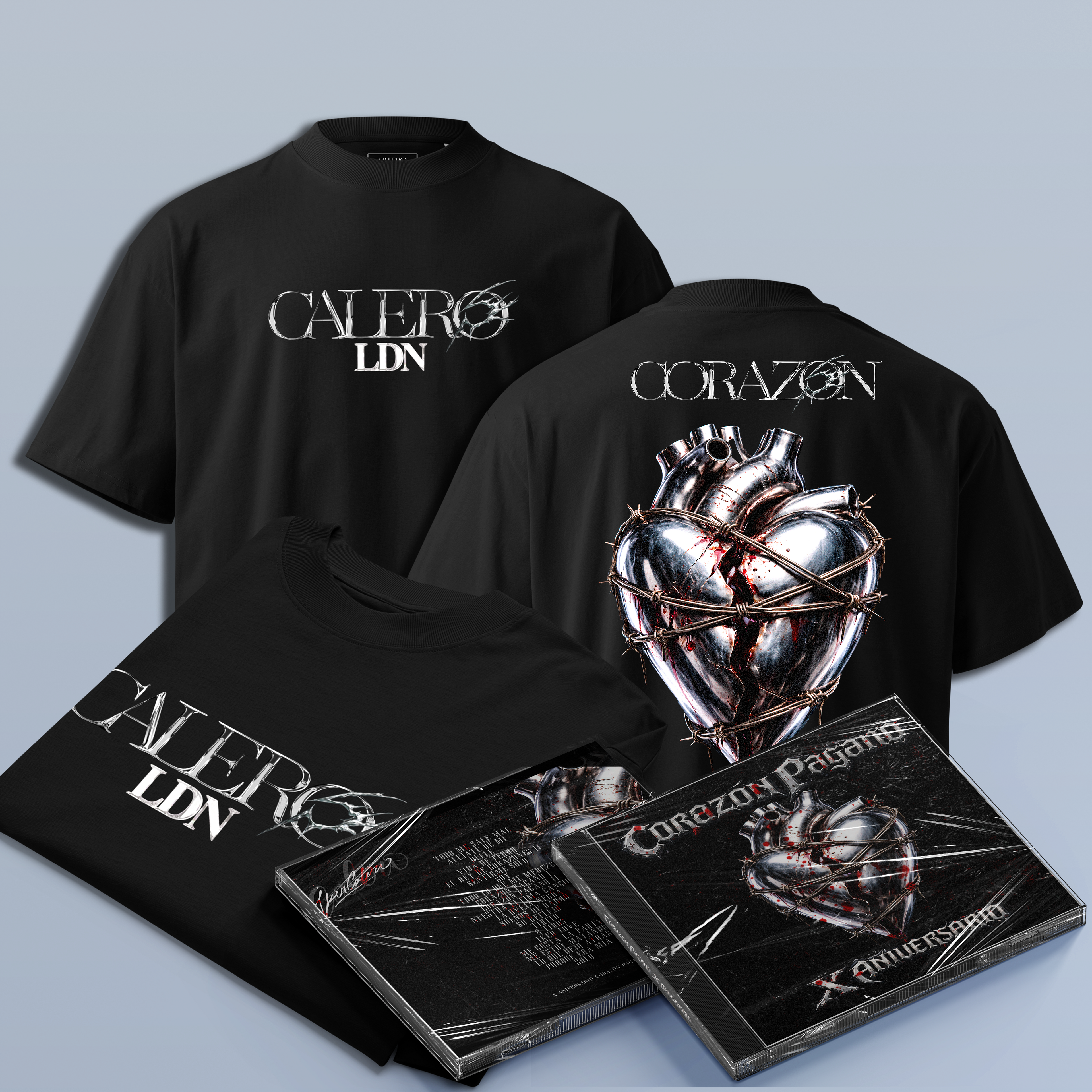 Pack Exclusivo - CD + Camiseta - Calero LDN - X Aniversario Corazón Pagano